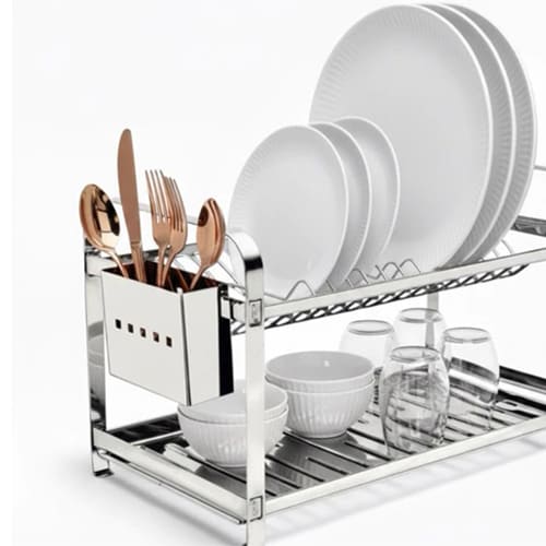 Escorredor de Pratos Inox Reforcado 16 Pratos com Porta Talheres Prem